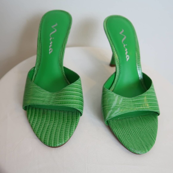 Vintage 90s green open toe mule sandal heels - Picture 3 of 7